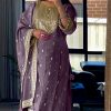 Superb Purple Color Chinnon Silk Embroidery Salwar Suit