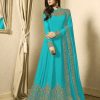 Superb Sky Blue Color Georgette Cording Sharara Suit