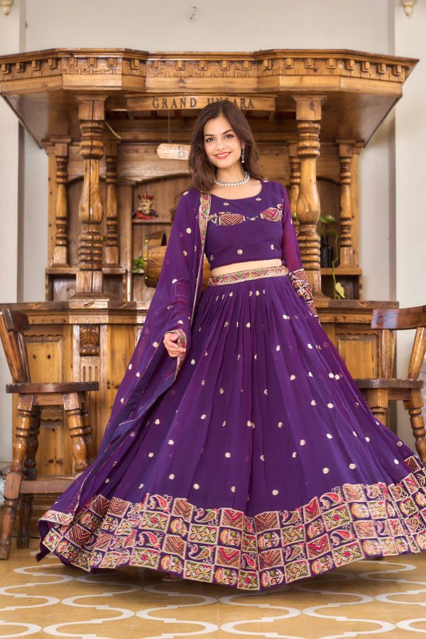 Superb Violet Georgette Sequence Embroidery Lehenga Choli