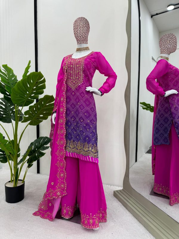 Aglow Pink Color Georgette Thread Sequence Salwar Suit