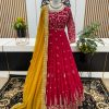 Aglow Red Color Georgette Embroidery Sequence Gown