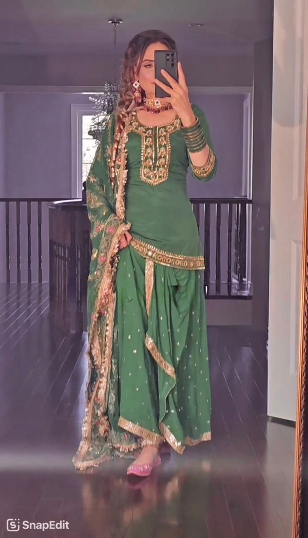 Artful Green & Green Color Georgette Embroidery Salwar Suit