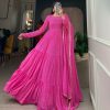 Classic Pink Color Georgette Printed Weaving Work Gown