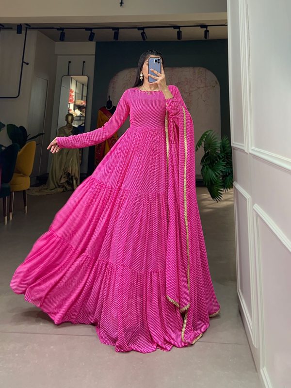 Classic Pink Color Georgette Printed Weaving Work Gown