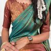 Classic Teal Color Kanchi Weaves Zari Weaving Work Saree