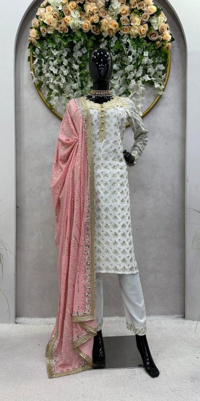 Classic Pink Color Georgette Thread Sequence Salwar Suit