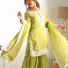 Classis Green Color Chinnon Silk Embroidery Work Salwar Suit