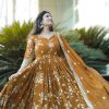 Elegant Mustard Georgette Embroidery Sequence Anarkali Suit