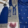 Fancy Blue Chinnon Silk Embroidery Coding Dori Salwar Suit