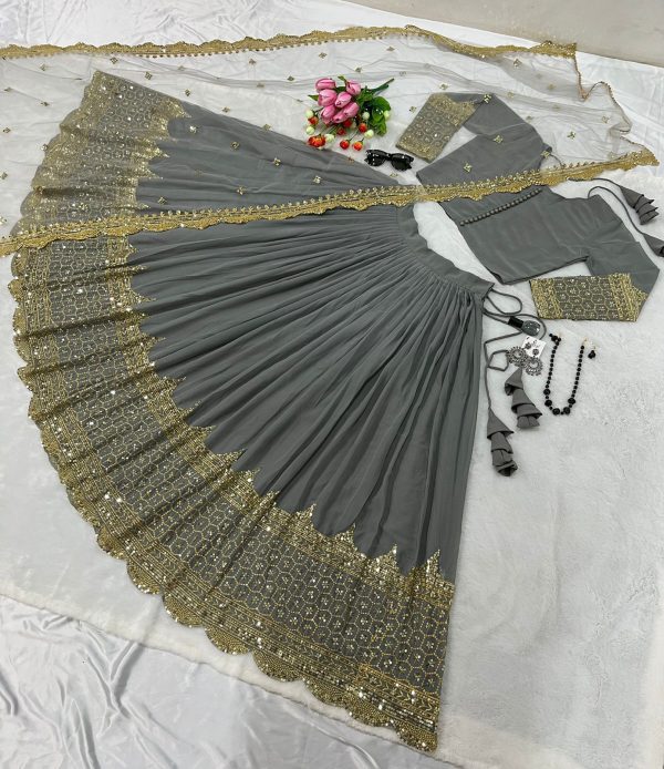 Fancy Cement Color Georgette Embroidery Lehenga Choli