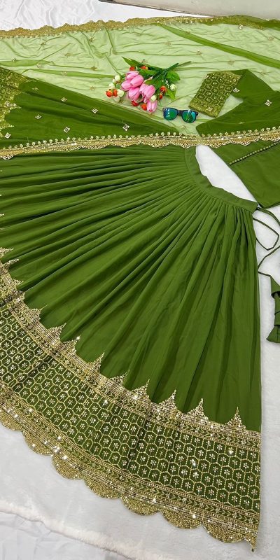 Fancy Green Color Georgette Embroidery Lehenga Choli