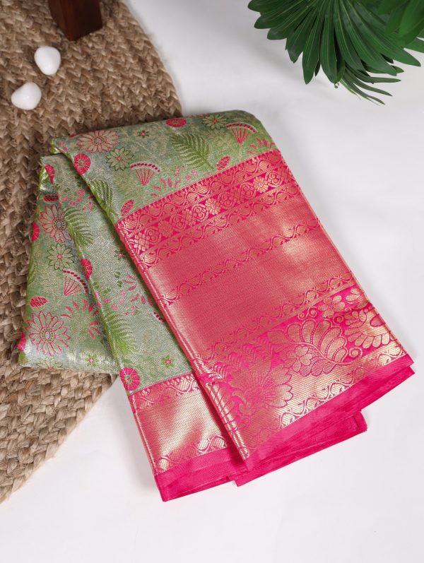 Fancy Green Color Jacquard Silk Zari Weaving Work Saree