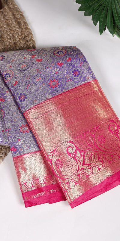 Fancy Lavender Color Jacquard Silk Zari Weaving Work Saree