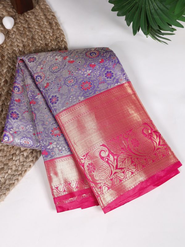 Fancy Lavender Color Jacquard Silk Zari Weaving Work Saree