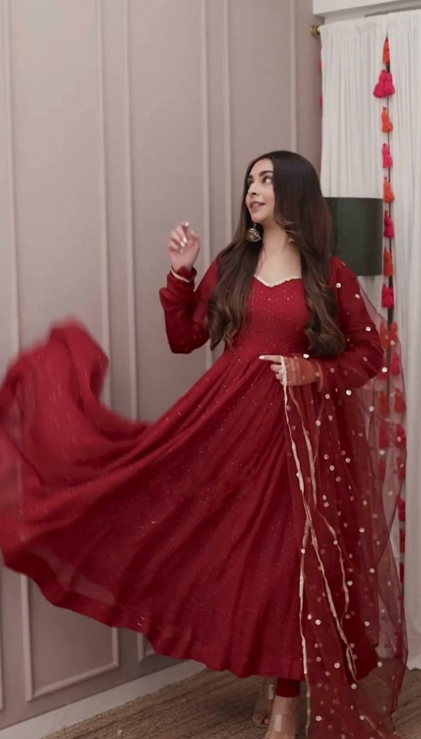 Fancy Maroon Color Crochit Georgette Embroidery Salwar Suit