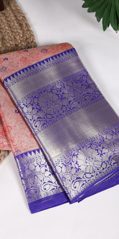 Fancy Orange Color Jacquard Silk Zari Weaving Work Saree