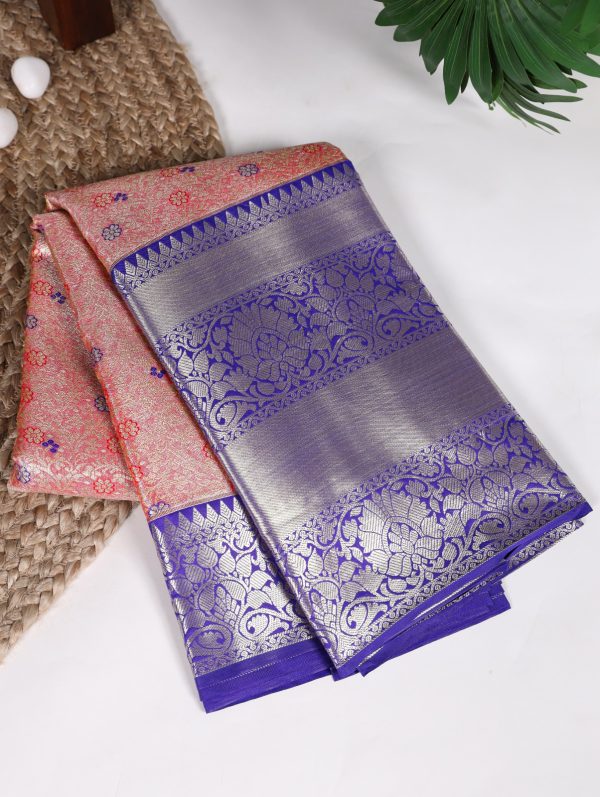 Fancy Orange Color Jacquard Silk Zari Weaving Work Saree