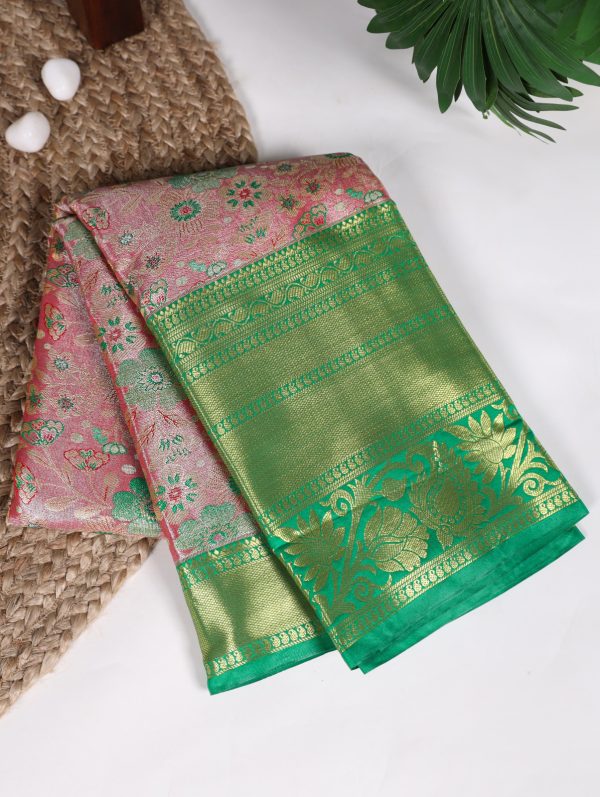 Fancy Pink Color Jacquard Silk Zari Weaving Work Saree