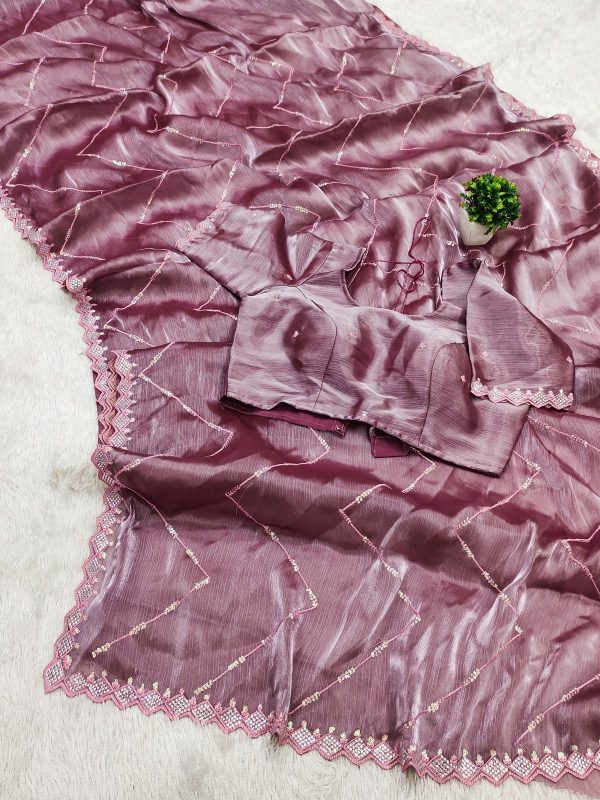 Fancy Purple Color Jimmy Cho Embellished Sequins Saree