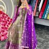 Fancy Purple Color Kota Silk Weaving Jacquard With Koti Gown