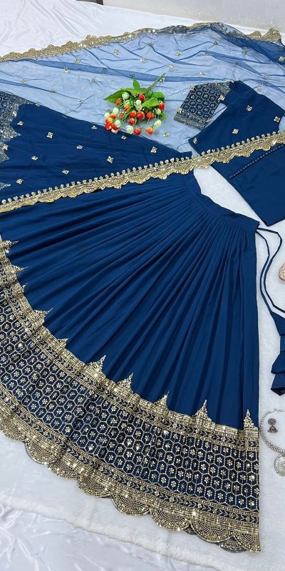 Fancy Royal Blue Color Georgette Embroidery Lehenga Choli