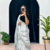 Fancy White Color Burberry Blooming Zari Embroidery Saree