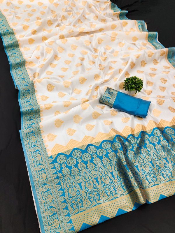 Fancy White Color Soft Kanjivaram Pattu Jacquard Silk Work Saree