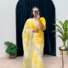 Fancy Yellow Color Burberry Blooming Zari Embroidery Saree