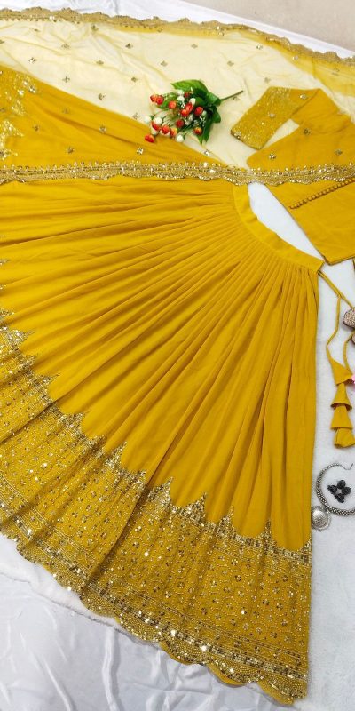 Fancy Yellow Color Georgette Embroidery Lehenga Choli