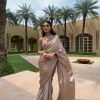 Fine Golden Color Japan Satin Silk Thread Real Mirror Saree