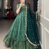 Fine Green Color Soft Chanderi Printed Weaving Work Gown