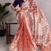 Fine Onion Color Banarasi Tissue Silk Zari Weaving Work Saree