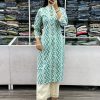 Gorgeous Blue Color Cameric Cotton Wid Stitch Button Kurti