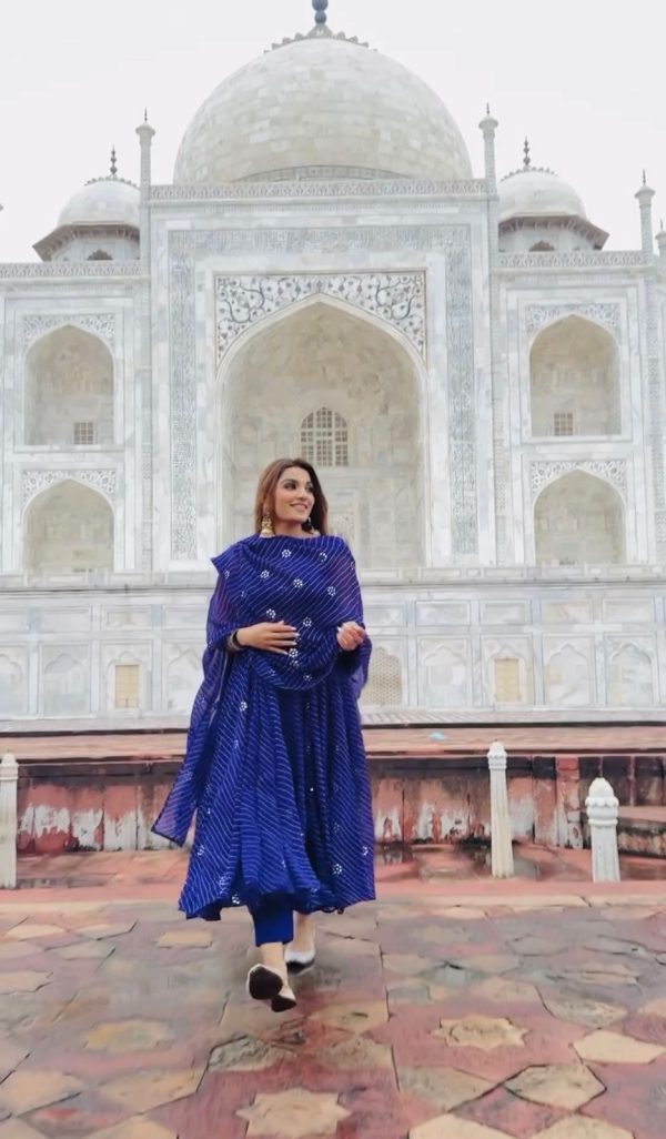 Graceful Blue Color Georgette Digital Printed Work Gown