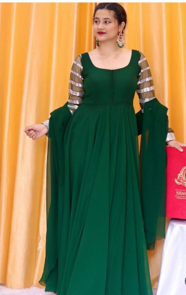 Graceful Green Color Georgette Embroidered Anarkali Suit