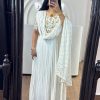 Graceful White Color Chinon Silk Thread Sequence Anarkali Suit