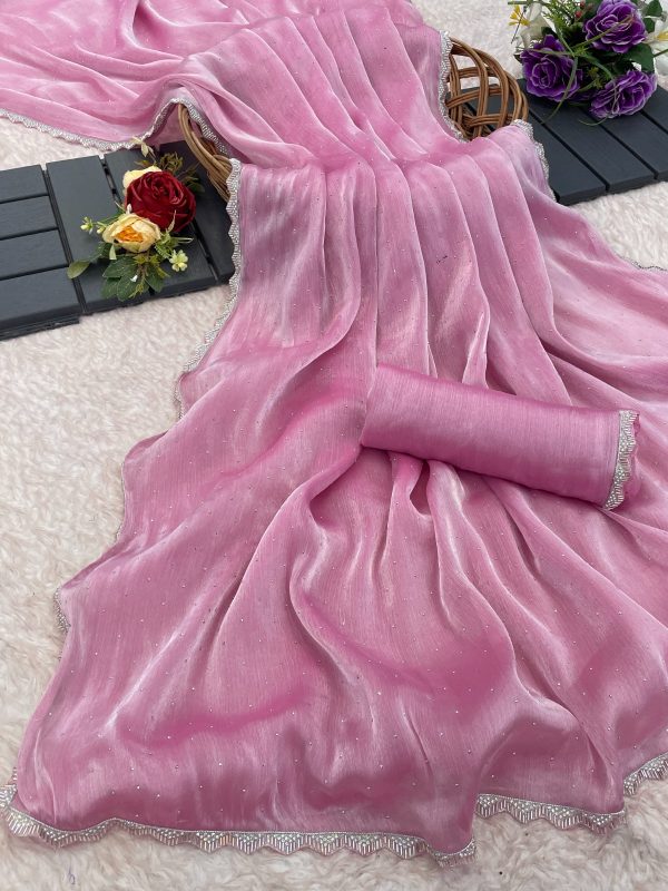 Grand Pink Color Soft Burberry Zimmy choo Silk Saree
