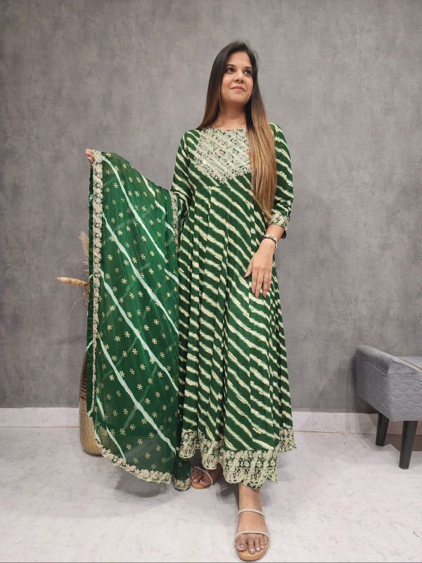 Mystical Green Color Georgette Sequence Embroidery Gown