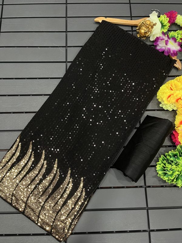 Nice Black Color Full Saree Of Heavy Quality 60 Gram Georgette Saree