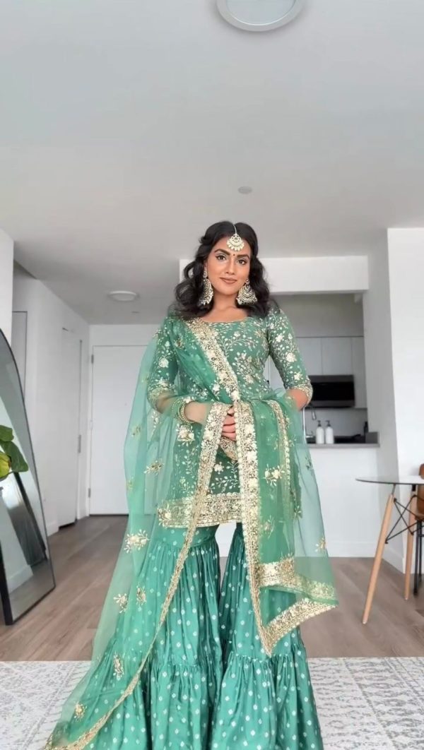 Nice Green Color Satin Thread Sequence Digital Print Salwar Suit