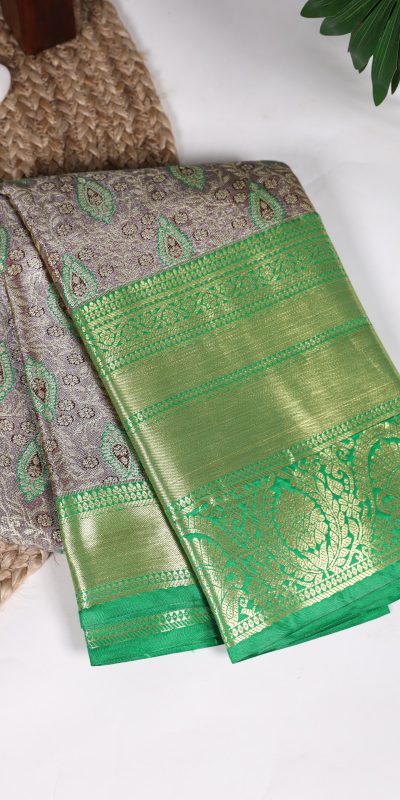 Nice Grey Color Jacquard Silk Zari Weaving Work Saree