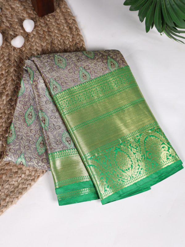 Nice Grey Color Jacquard Silk Zari Weaving Work Saree