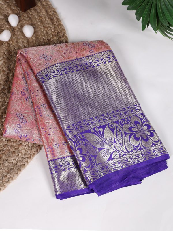 Nice Onion Color Jacquard Silk Zari Weaving Work Saree