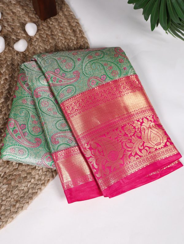 Nice Peacock Green Color Jacquard Silk Zari Weaving Work Saree
