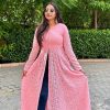 Nice Pink Color Foux Georgette Chikankari Petal Button Kurti