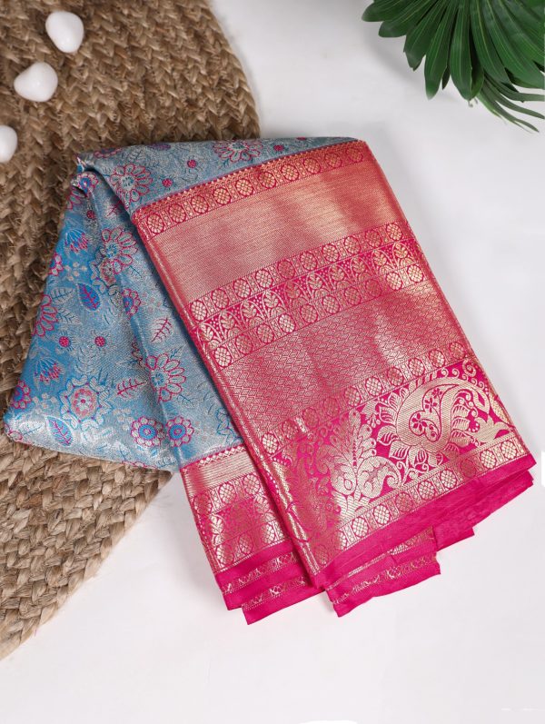 Nice Sky Blue Color Jacquard Silk Zari Weaving Work Saree