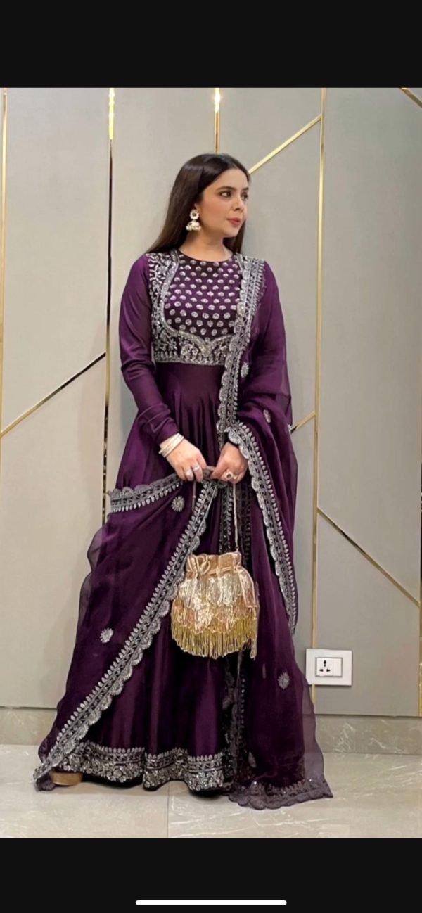 Peaceful Purple Color Georgette Embroidery Sequence Gown