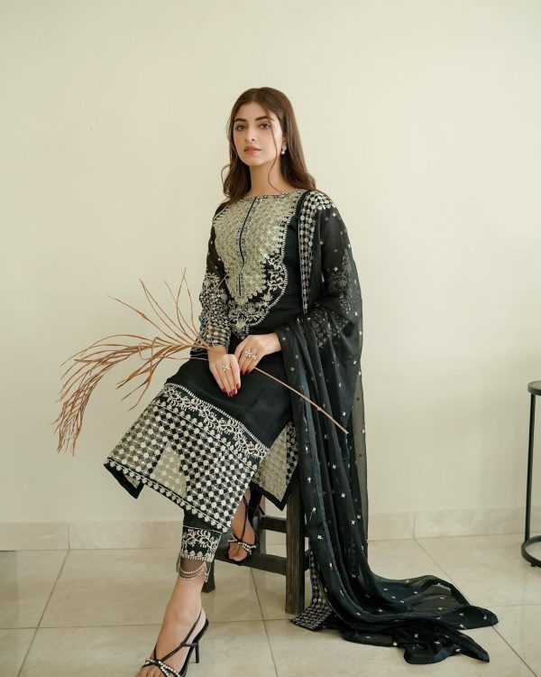 Pretty Black Color Georgette Embroidery Sequence Salwar Suit