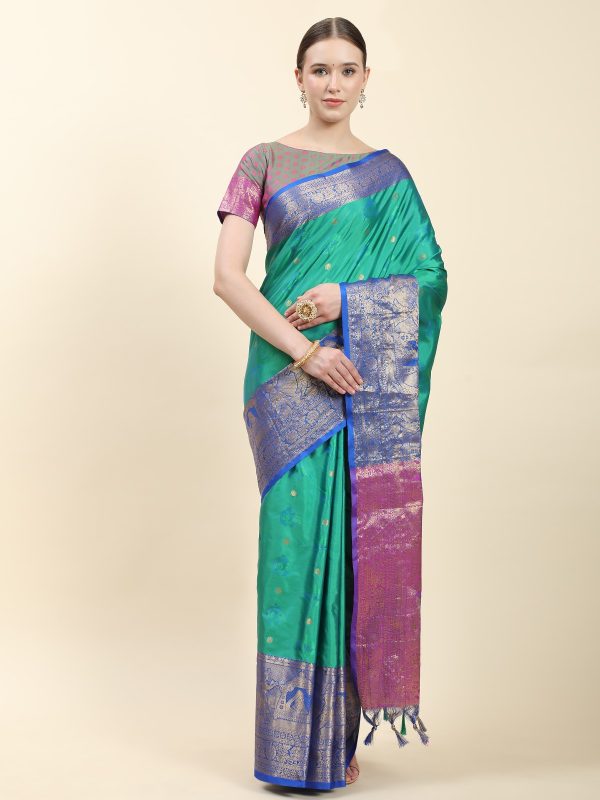 Pretty Blue Color Soft Kanjivaram Pattu Self Jacquard Saree