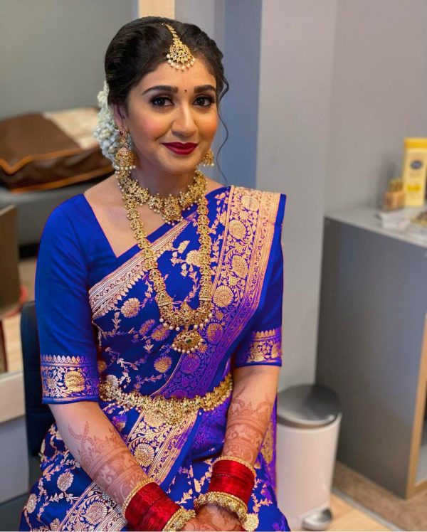 Pretty Blue Color Soft Lichi Silk Jacquard All Over Saree